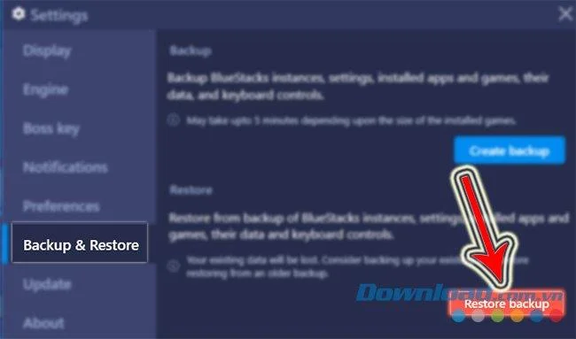 Restore BlueStacks Data