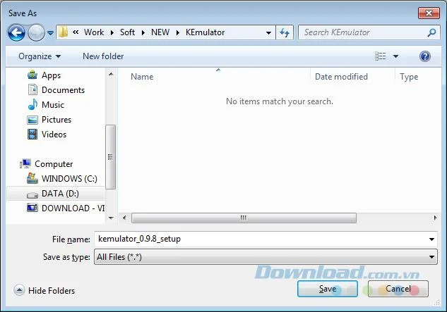 Save KEmulator installation file Saving KEmulator