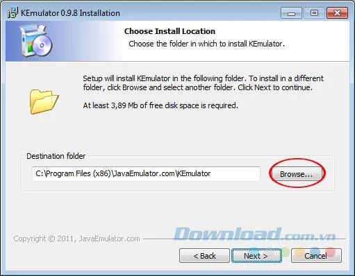 Select installation location Installation location
