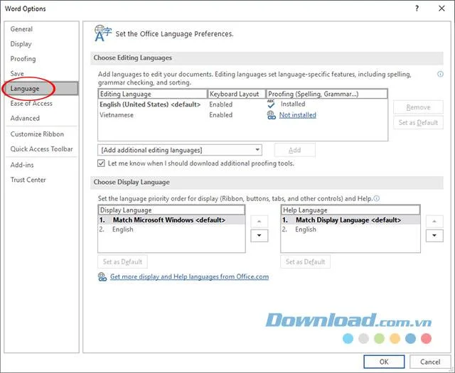 Instructions for changing languages ​​in Microsoft Word
