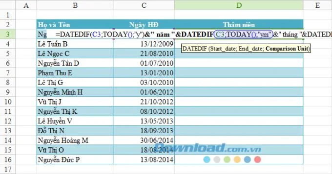 Excel elektronik tablolarında kıdem çalışması nasıl hesaplanır