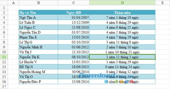 Excel elektronik tablolarında kıdem çalışması nasıl hesaplanır