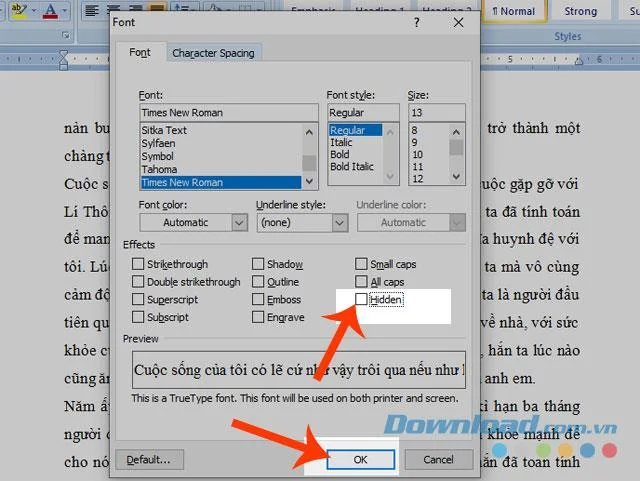 Hoe de tekst in Word te verbergen en weer te geven
