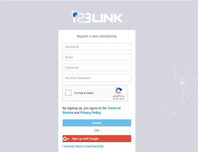 Instructies om een ​​123Link-account aan te maken