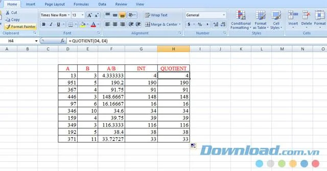 How to get the integer part of a number in Excel