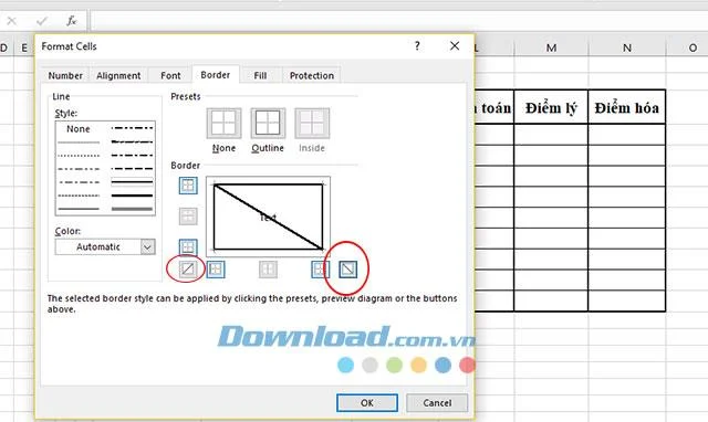 Instructies om diagonale lijnen toe te voegen in Excel