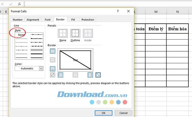 Instructies om diagonale lijnen toe te voegen in Excel