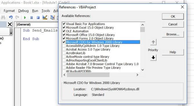 Instructions for sending emails from Excel spreadsheets using VBA scripts