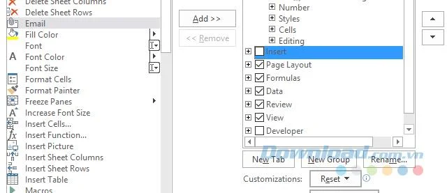 Instructies voor het instellen van Ribbon in Microsoft Excel 2016