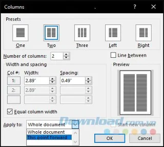 Instructies voor het maken van kolommen en het breken van kolommen in Microsoft Word 2016