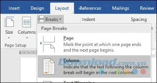 Instructies voor het maken van kolommen en het breken van kolommen in Microsoft Word 2016