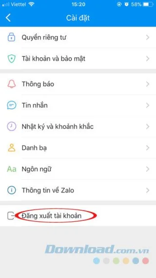 iPhone에서 Zalo 로그 아웃 방법