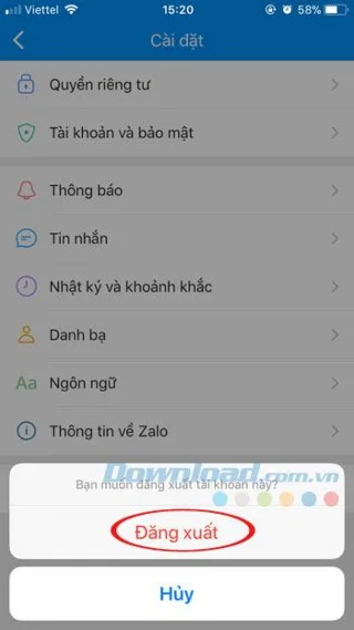 ज़ालो से लॉग आउट करने के निर्देश, फोन पर ज़ालो खाते से बाहर निकलें