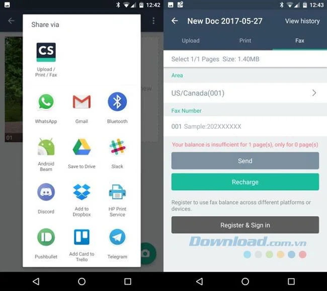 Istruzioni per inviare fax gratuitamente da dispositivi Android