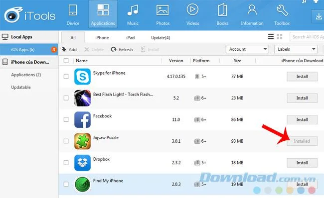 iTools를 사용하여 iPhone 용 응용 프로그램 설치