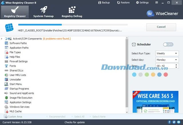 Instructions for installing and cleaning the system with Wise Registry Cleaner