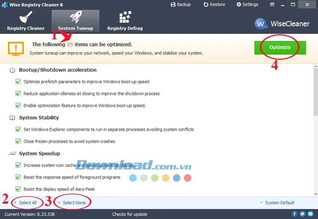 Instructions for installing and cleaning the system with Wise Registry Cleaner
