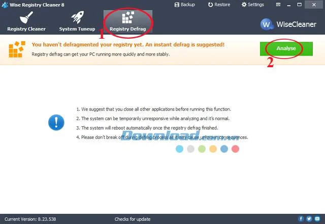 Instructions for installing and cleaning the system with Wise Registry Cleaner