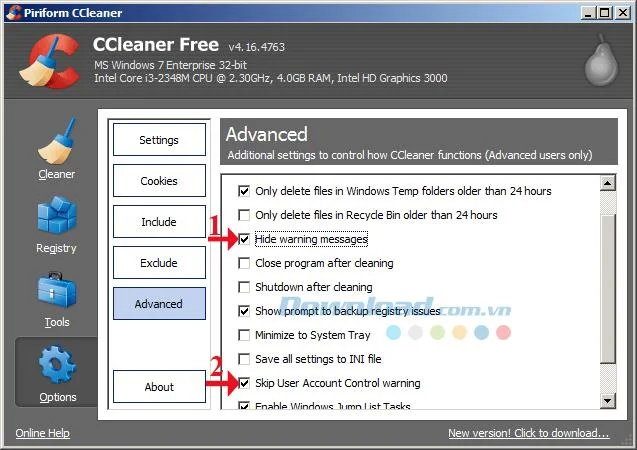 Instrukcje wyłączania powiadomień z CCleaner