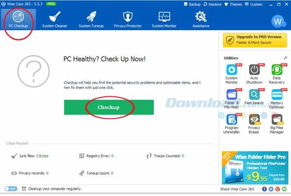 Tricks to speed up computer with Wise Care 365