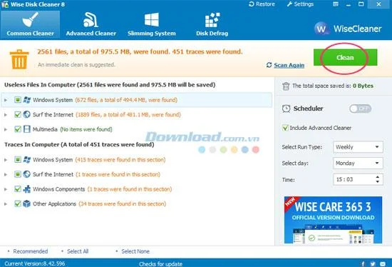 Tips to clean and defrag the drive with Wise Disk Cleaner