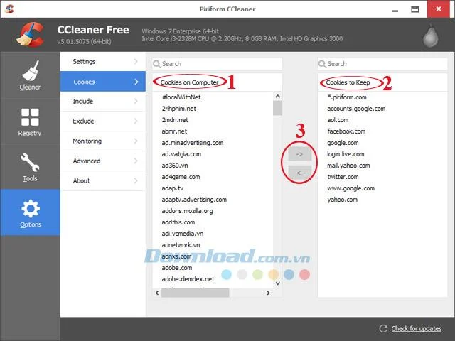 How to delete selective Cookies with CCleaner
