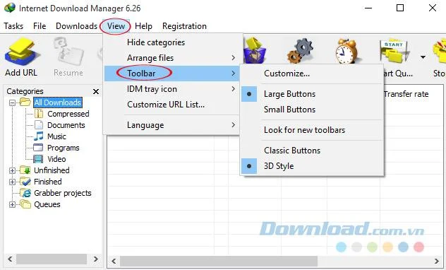Customize IDM toolbar preferences