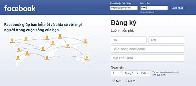 Login to Facebook via Yahoo Mail