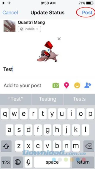 How to post Facebook Status with Sticker