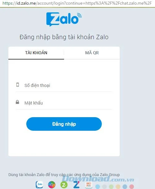 Zalo 온라인 로그인