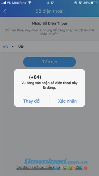 ขั้นตอนที่ 2 ลงทะเบียน Zalo