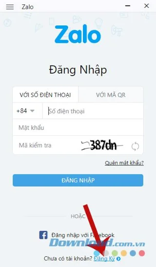 Register Zalo on computer