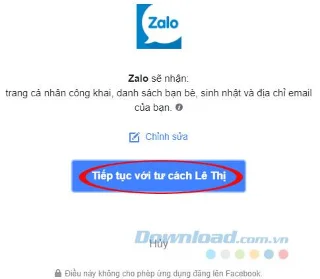 چگونه با فیس بوک بدون رمز ورود به Zalo وارد شوید