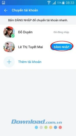 نحوه ورود ، تبدیل چندین حساب Zalo