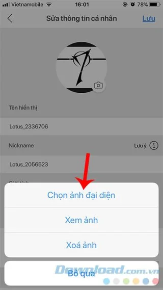 How to change the avatar image of Lotus account
