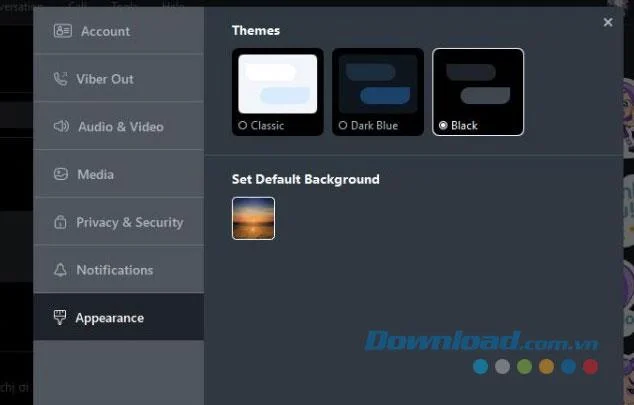 Instructions for activating the dark wallpaper for Viber