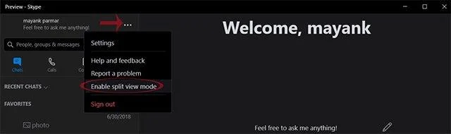 نحوه استفاده از حالت تقسیم پنجره در Skype