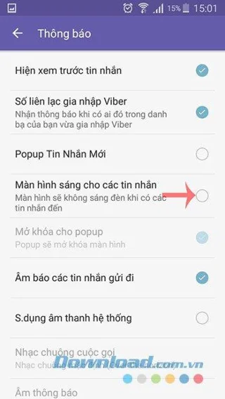 حالت اعلان را خاموش کنید ، هنگامی که پیام Viber وجود دارد ، صفحه را روشن کنید