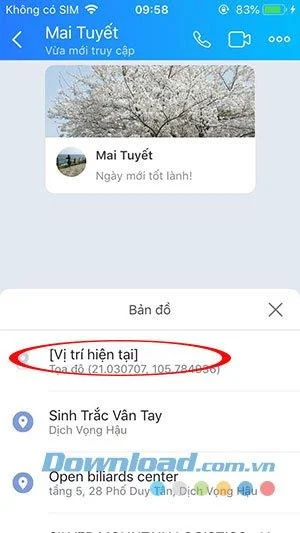 چگونه مکان فعلی را در Zalo به اشتراک بگذاریم