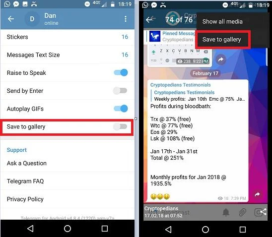 फ़ोटो को बचाने के लिए टेलीग्राम सेट करें और फ़ोन पर फ़ोटो न सहेजें
