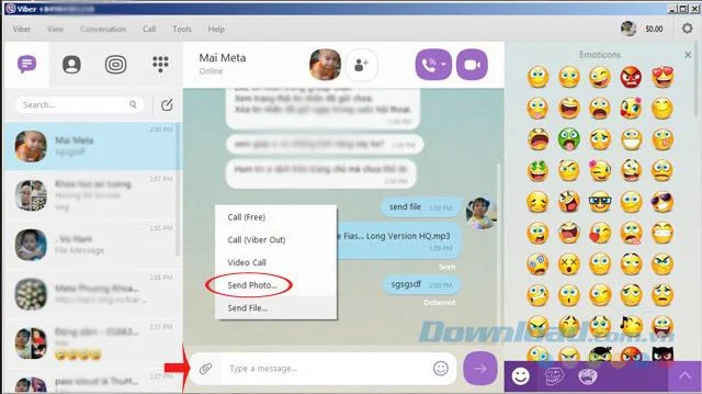 コンピューターのViber経由でファイルを送信する手順