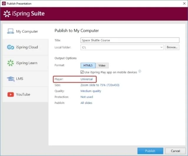 نحوه انتشار سخنرانی در iSpring Suite 9