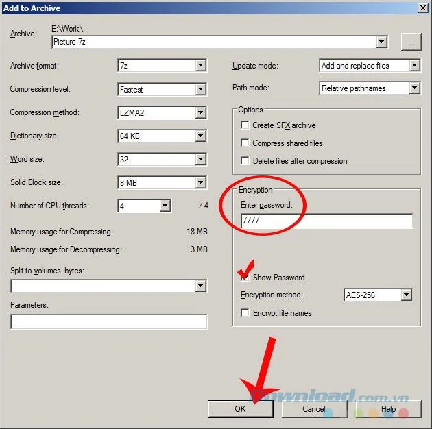 How to set a password for the compressed file with WinRAR and 7-Zip