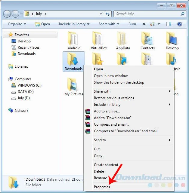 Change the default Download folder on Windows 7/8/10