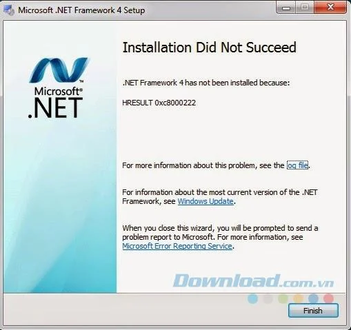 Fix HRESULT error: 0xc8000222 when installing Net Framework 4