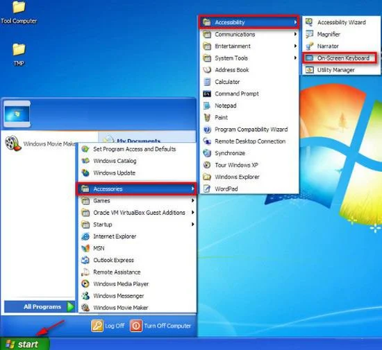 نحوه باز کردن صفحه کلید مجازی در ویندوز XP / 7/8 / 8.1 / 10