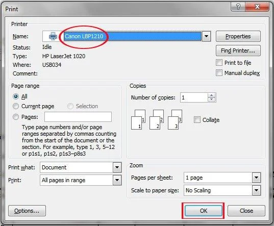 How to install Canon LBP 1210 printer on the computer