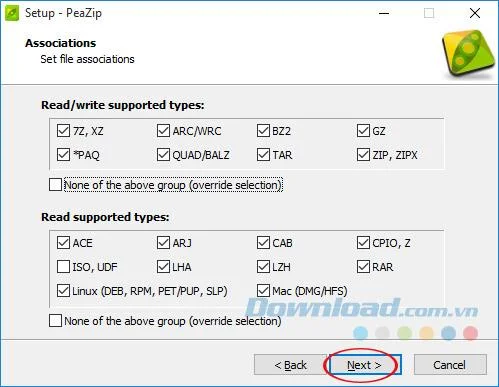 Install and use PeaZip to compress and decompress files