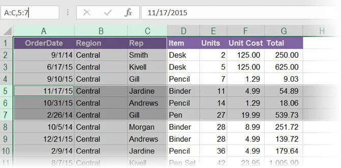 Instructions for using Name Box in Excel