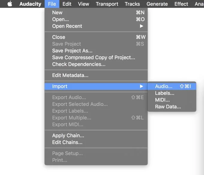 Wprowadź dźwięk do Audacity